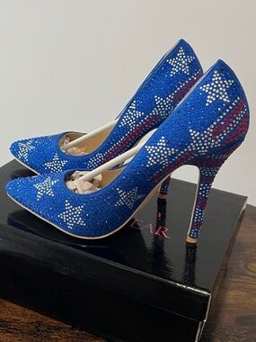 Ami Clubwear Stilletto Patriotic, Red, White & Blue High Heel Shoes Size 7.5 NWT
